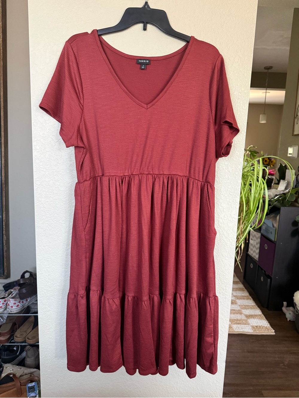 Torrid Brick Red V-Neck Tiered Midi Dress